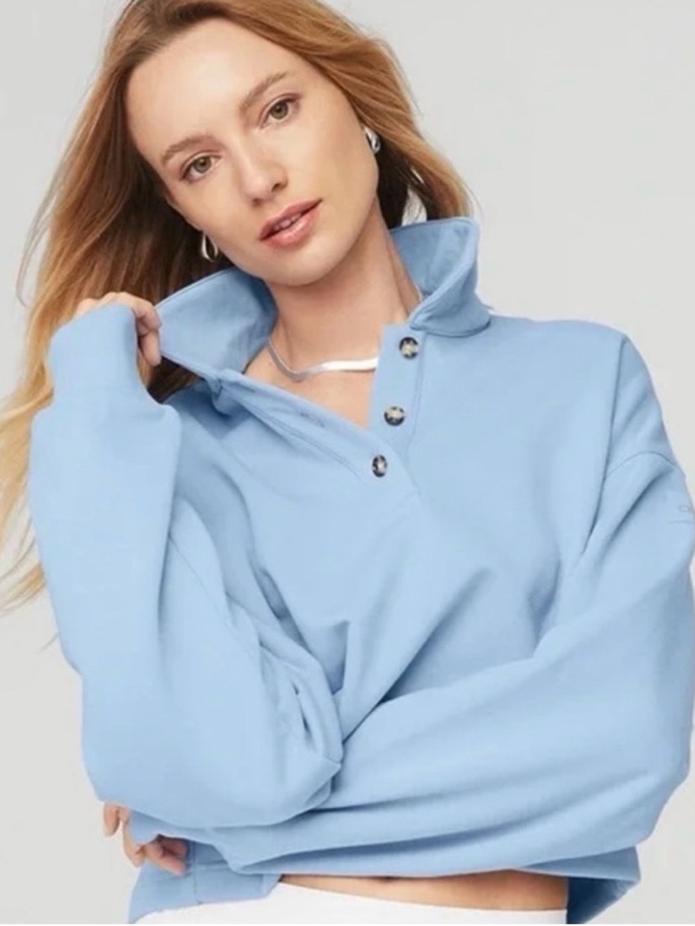 ALO CROPPED POLO HENLEY SWEATSHIRT AS IS